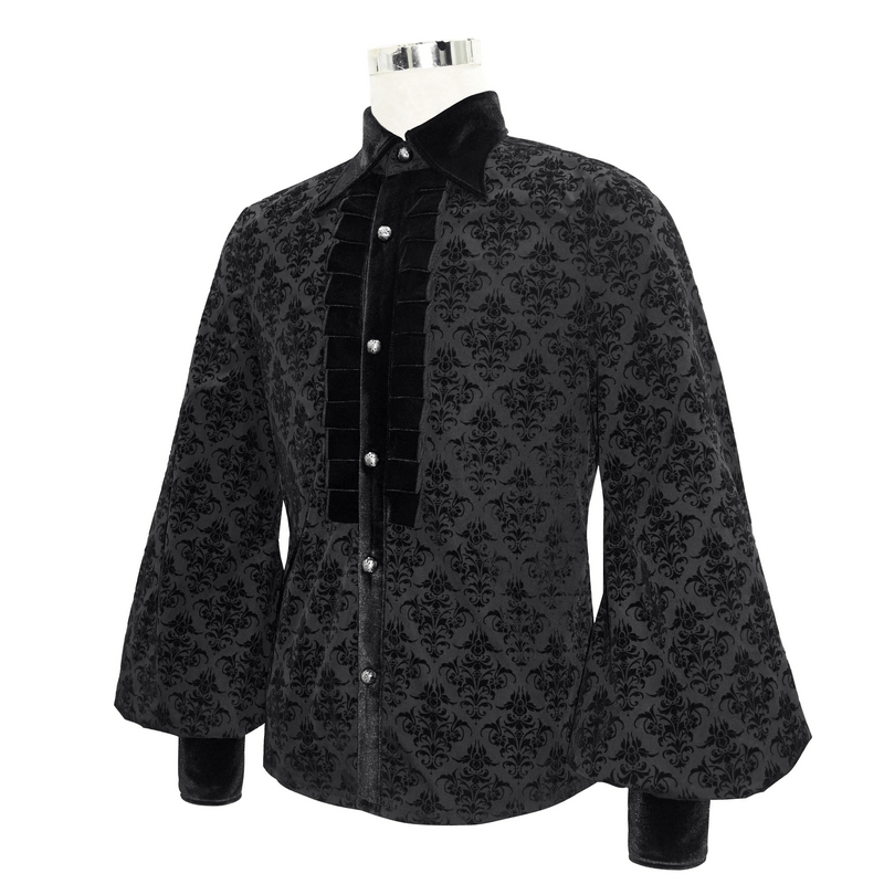 Gothic Black Shirt with Filigree Design / Men's Wide Sleeves Lapel Collar Shirts - HARD'N'HEAVY