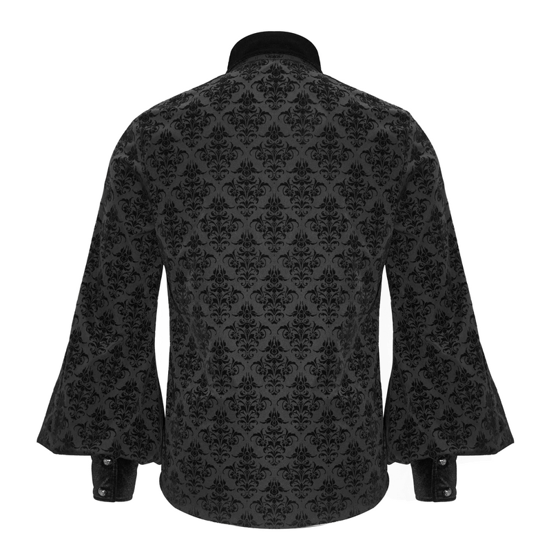 Gothic Black Shirt with Filigree Design / Men's Wide Sleeves Lapel Collar Shirts - HARD'N'HEAVY