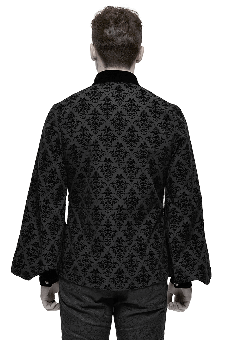 Gothic Black Shirt with Filigree Design / Men's Wide Sleeves Lapel Collar Shirts - HARD'N'HEAVY