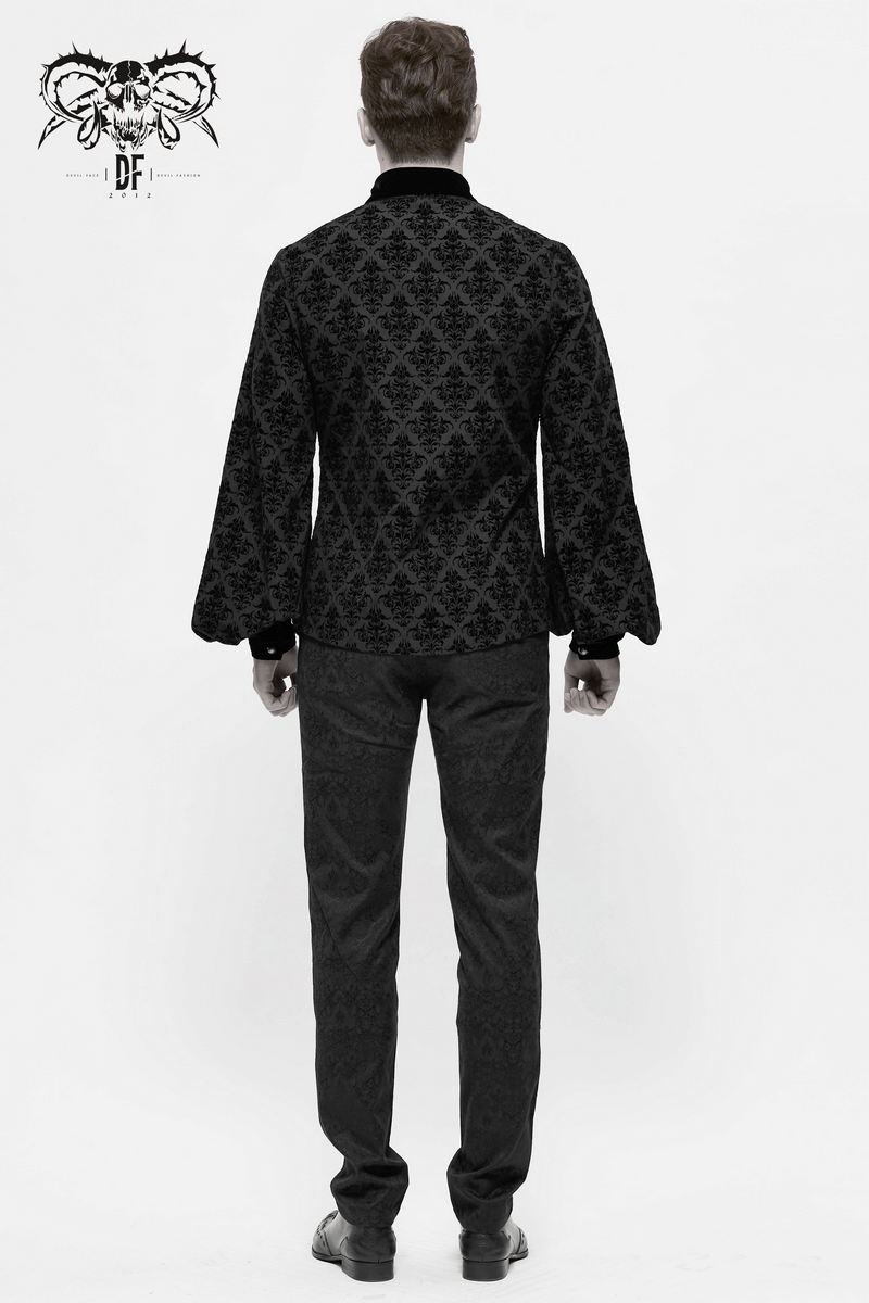 Gothic Black Shirt with Filigree Design / Men's Wide Sleeves Lapel Collar Shirts - HARD'N'HEAVY