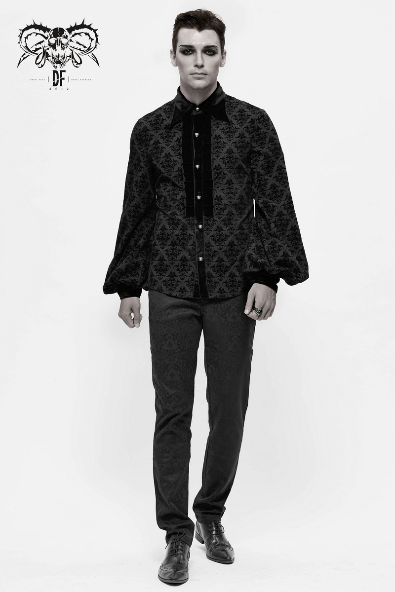 Gothic Black Shirt with Filigree Design / Men's Wide Sleeves Lapel Collar Shirts - HARD'N'HEAVY