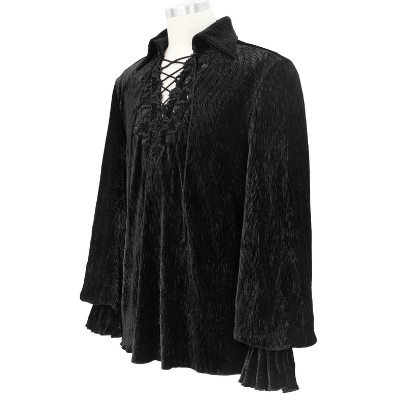 Gothic Black Shirts with Lacing / Elegant Flare Long Sleeve Blouse for Men - HARD'N'HEAVY