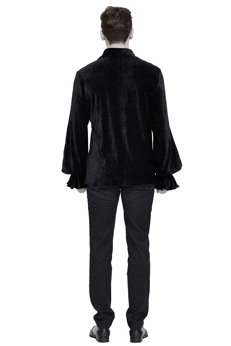 Gothic Black Shirts with Lacing / Elegant Flare Long Sleeve Blouse for Men - HARD'N'HEAVY