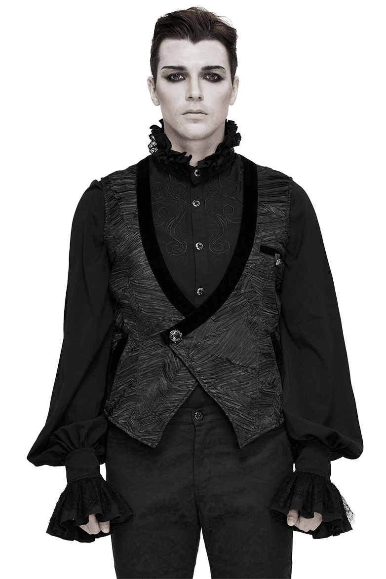 Gothic Black Short Waistcoat For Men / Vintage Male Single Button Waistcoats - HARD'N'HEAVY