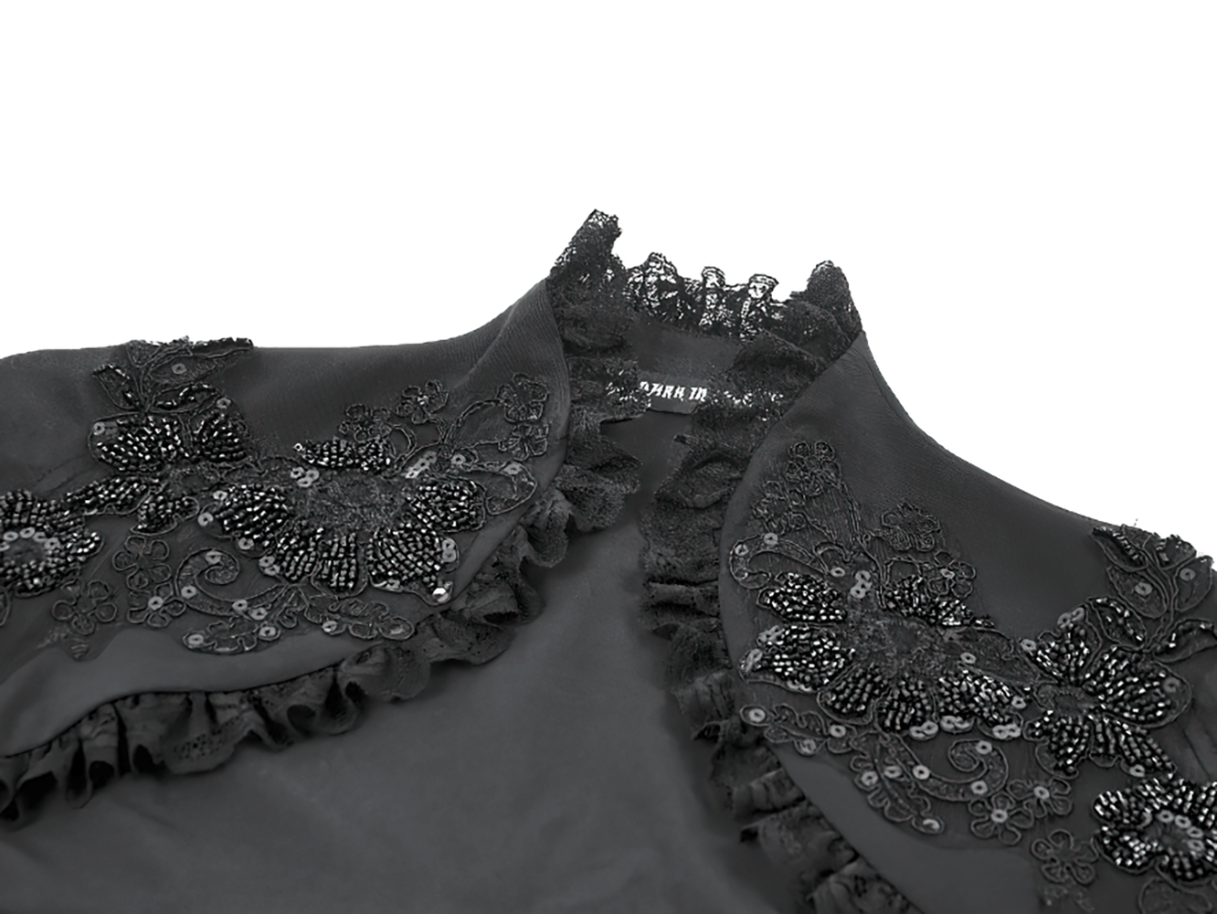 Gothic Black Shrug with Beaded Embroidery and Long Sleeves featuring intricate detailing and elegant design.