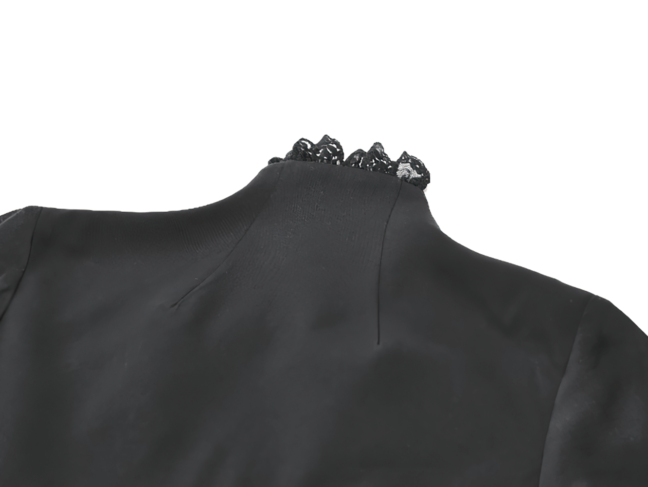 Gothic Black Shrug with Beaded Embroidery and Long Sleeves back view showcasing high collar.