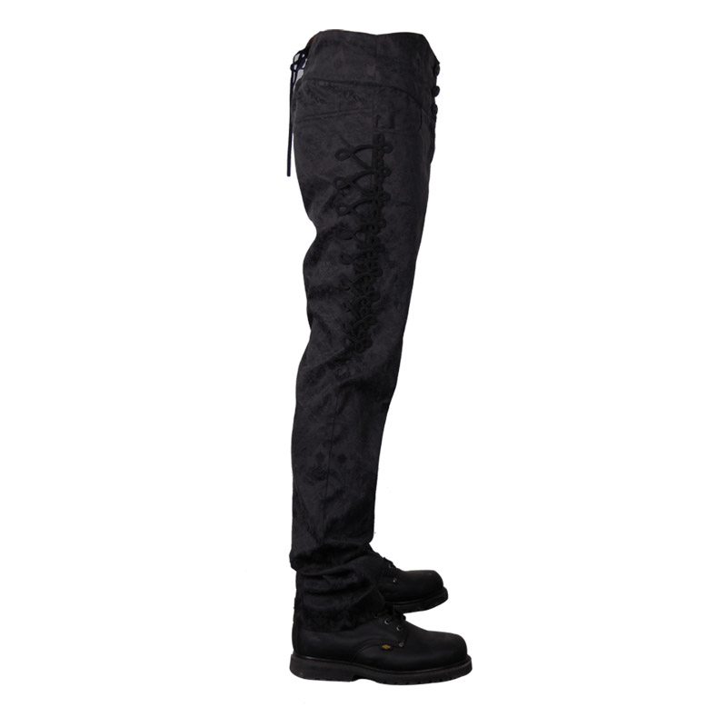 Gothic Black Silk Pants / Men's High Waist Trousers / Steampunk Fashion Embroidery Pants - HARD'N'HEAVY