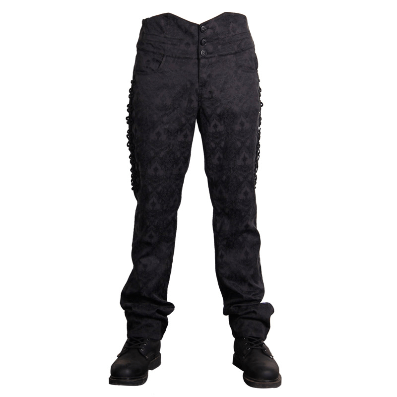 Gothic Black Silk Pants / Men's High Waist Trousers / Steampunk Fashion Embroidery Pants - HARD'N'HEAVY
