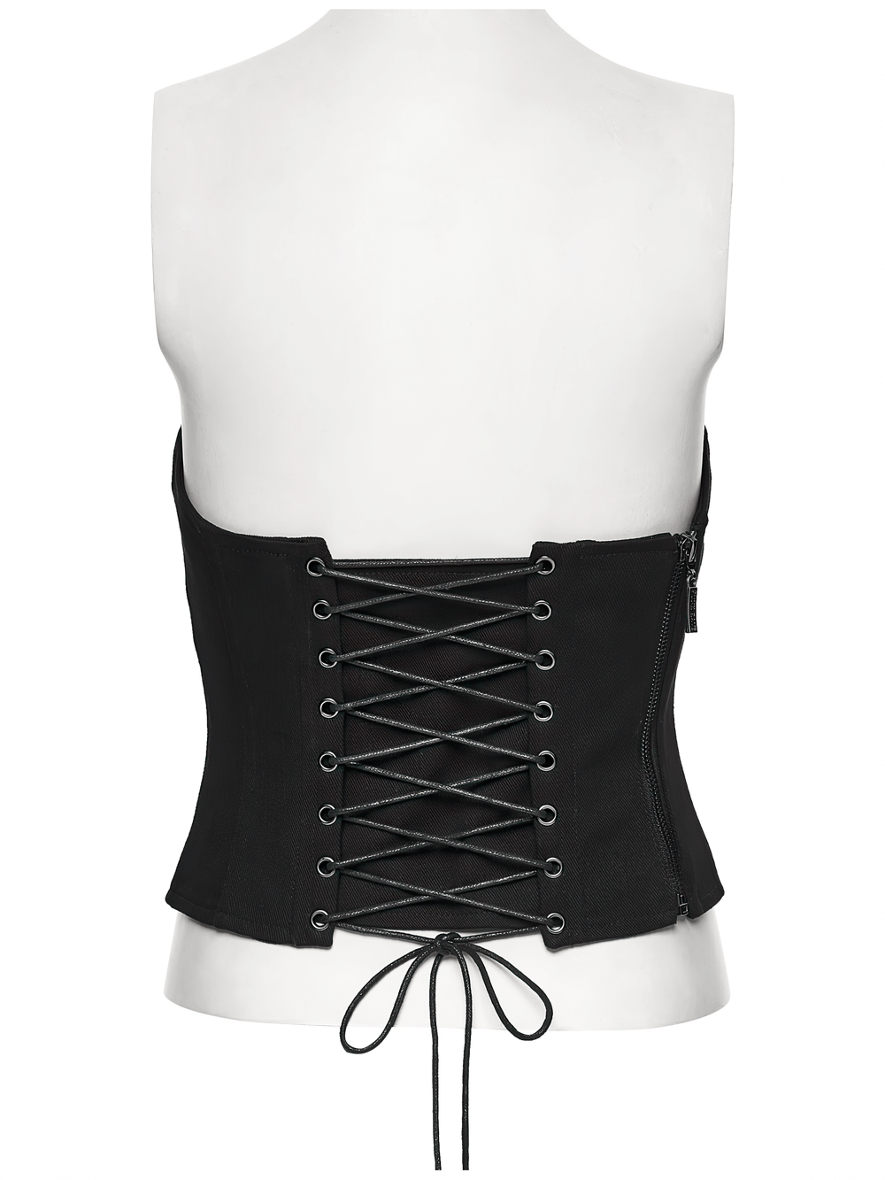 Gothic Black Strapless Tube Top with Lace-Up Front showcasing a stylish back lace-up design and adjustable drawstring.