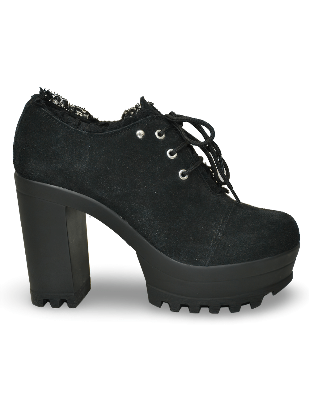 Gothic Black Suede Lace-Up Shoes with Platform Sole