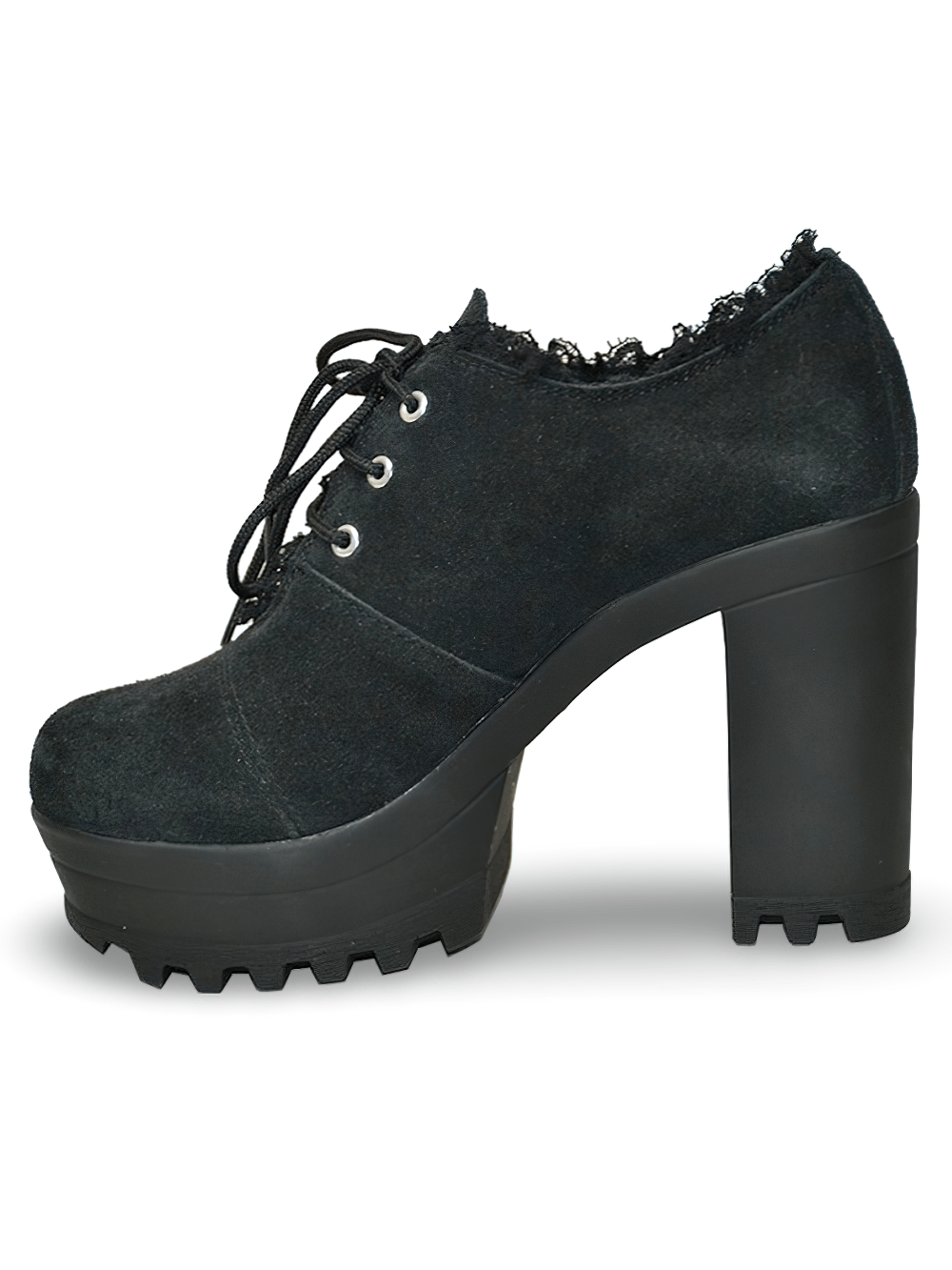 Gothic Black Suede Lace-Up Shoes with Platform Sole