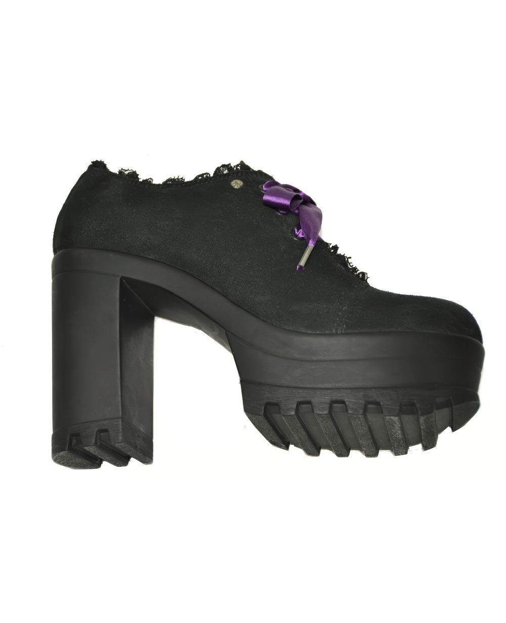 Gothic Black Suede Wedges Booties with Microfiber Insole