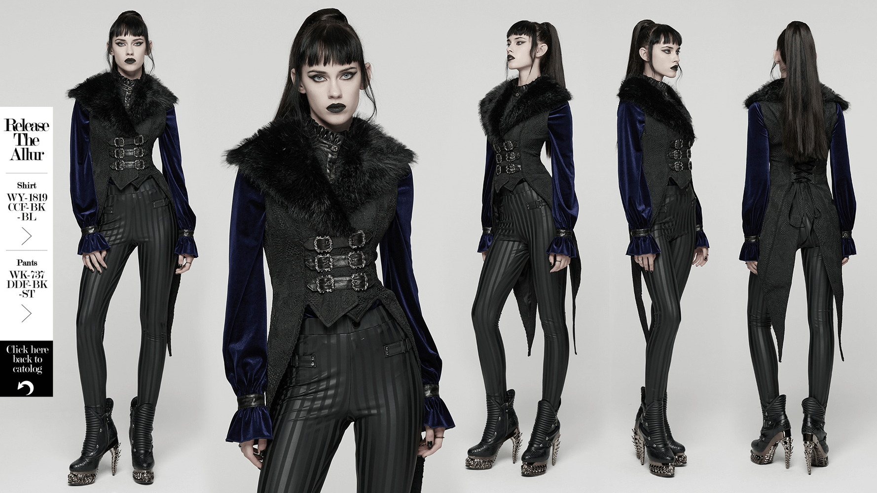 Gothic Black Swallowtail Waistcoat with Plush Lapel showcased in a stylish model outfit, perfect for gothic fashion lovers.