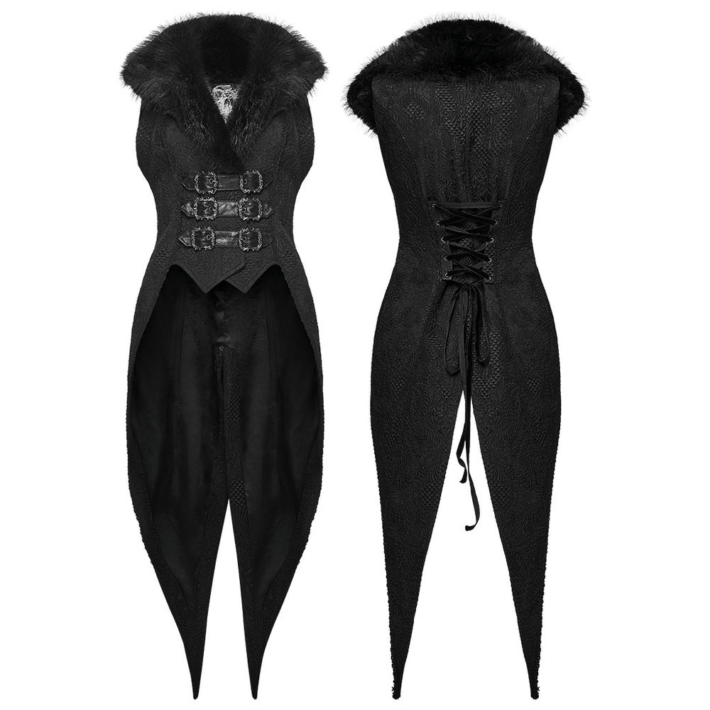 Gothic Black Swallowtail Waistcoat with Plush Lapel, featuring an elegant design and luxurious plush lapel.