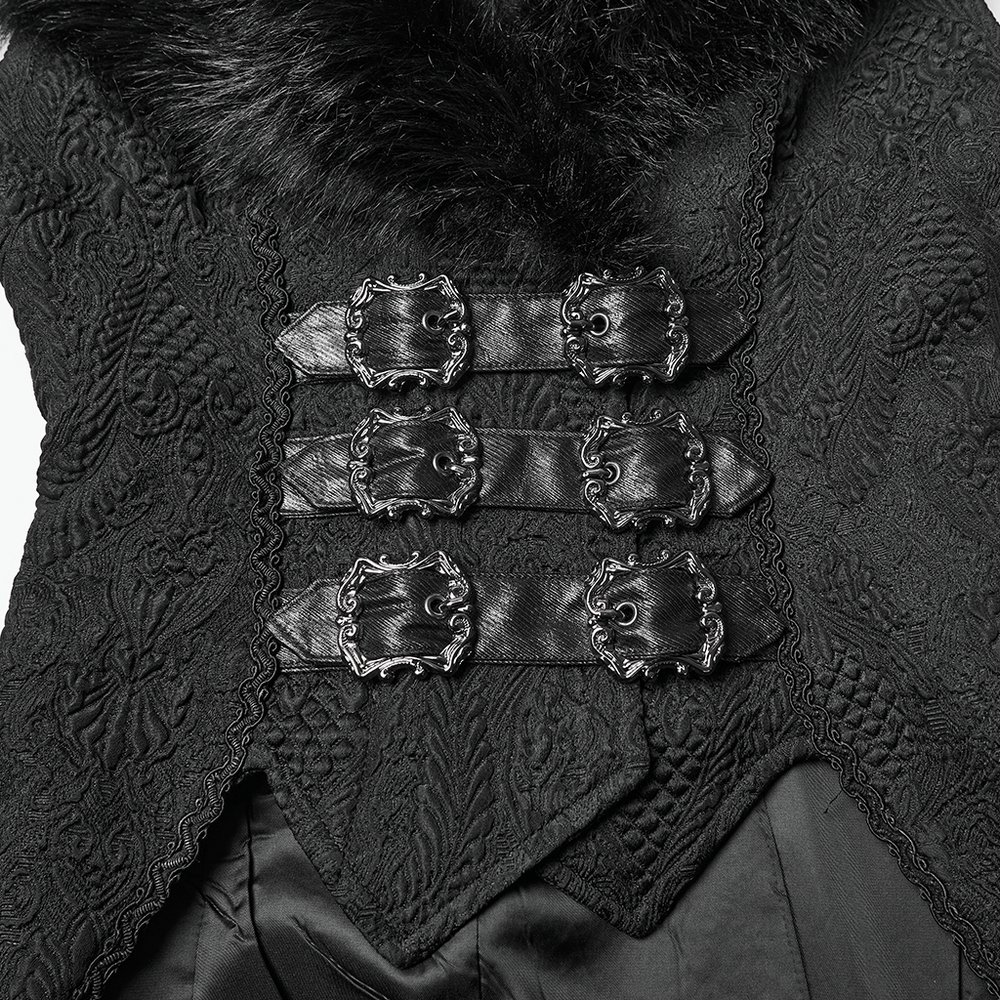 Gothic Black Swallowtail Waistcoat with Plush Lapel showcasing intricate detailing and elegant plush lapel.