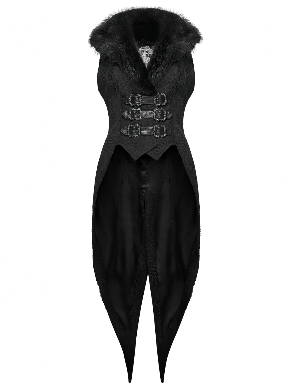 Gothic Black Swallowtail Waistcoat with Plush Lapel, stylish black vest with plush lapel and unique swallowtail design.