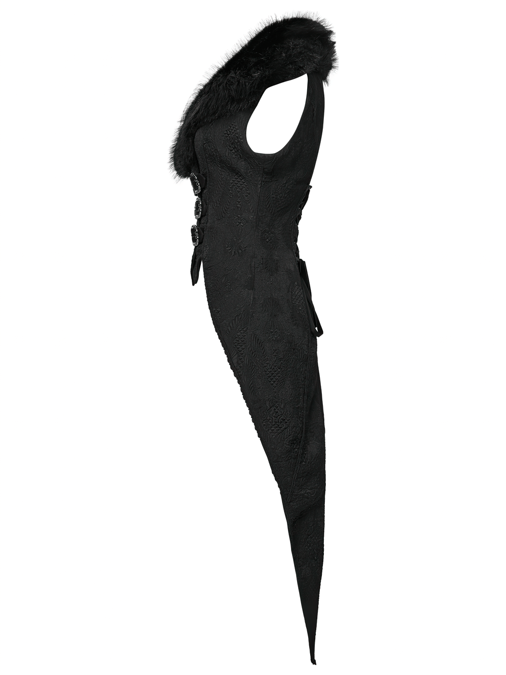 Gothic Black Swallowtail Waistcoat with Plush Lapel in elegant black fabric and plush detailing.