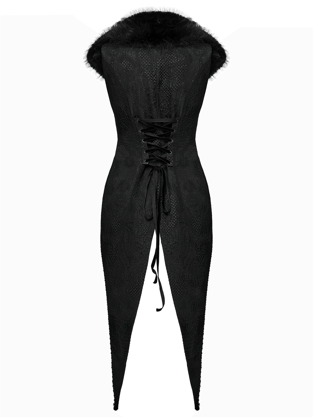 Gothic Black Swallowtail Waistcoat with Plush Lapel showcasing a stylish lace-up back and elegant design.