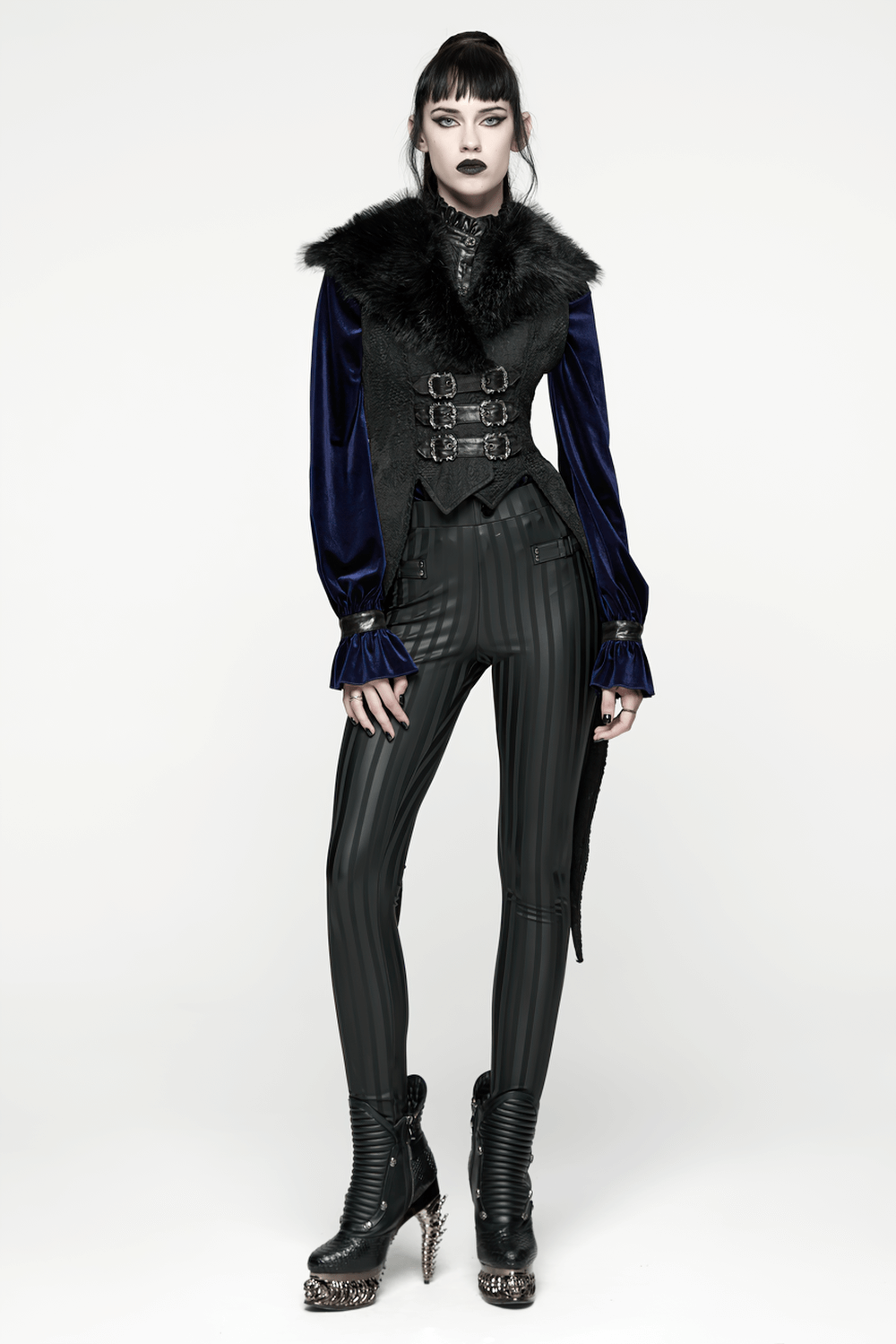 Gothic Black Swallowtail Waistcoat with Plush Lapel styled with a dramatic look and chic accessories.