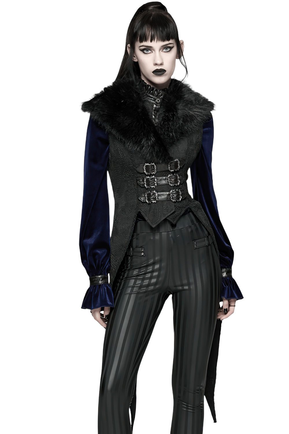 Gothic Black Swallowtail Waistcoat with Plush Lapel featuring a luxurious plush collar and stylish details.