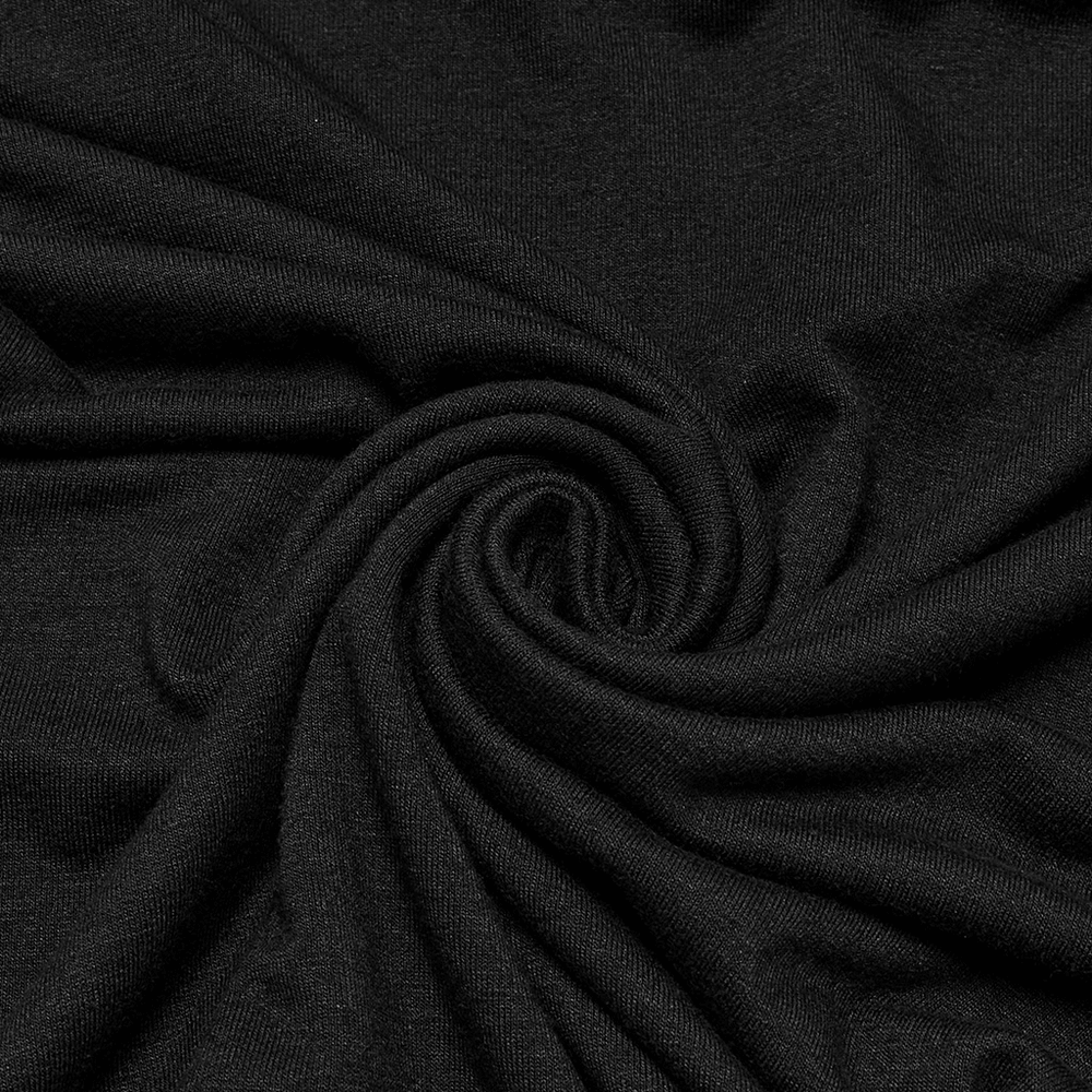 Close-up of soft black fabric showcasing texture, ideal for gothic fashion and stylish apparel design.