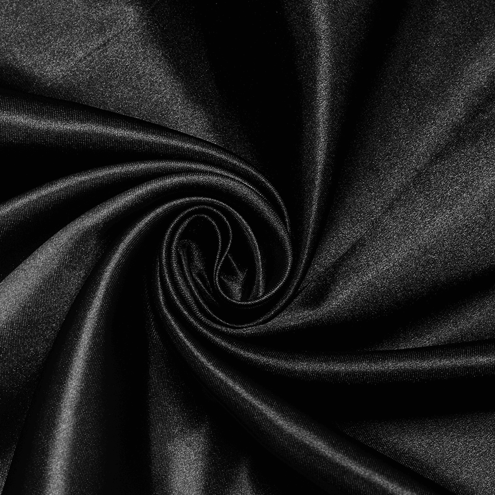 Close-up of luxurious black fabric showcasing a smooth, shiny texture perfect for Gothic costumes.