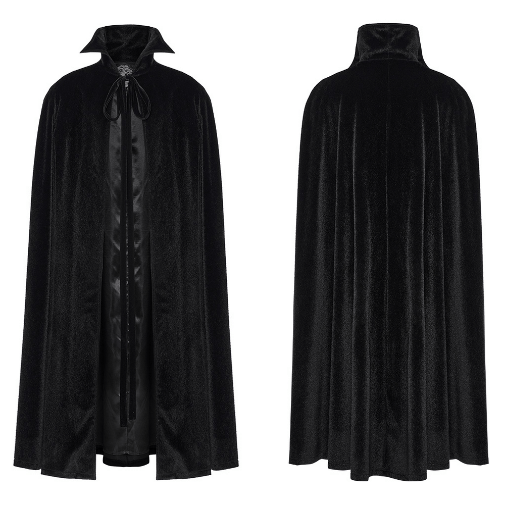 Elegant gothic black vampire cape featuring a 3D bat collar, perfect for dark night adventures and costume parties.