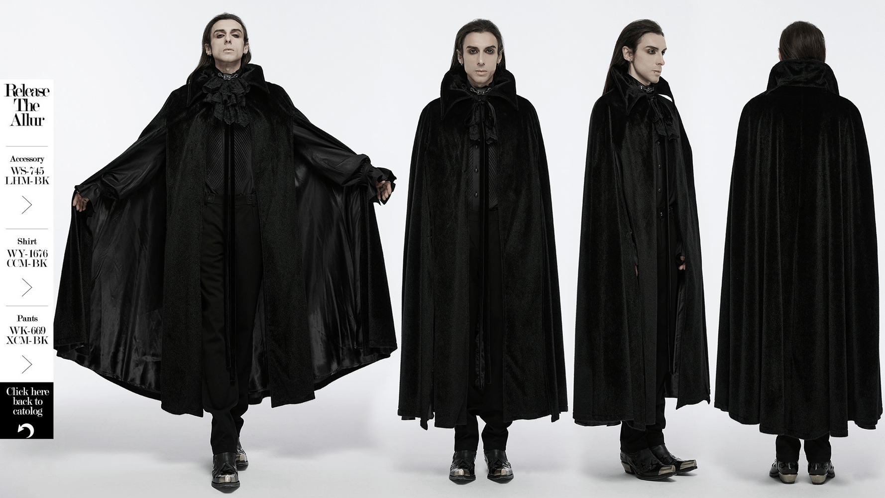 Elegant Gothic black vampire cape with 3D bat collar, perfect for dark-themed costumes and dramatic flair.