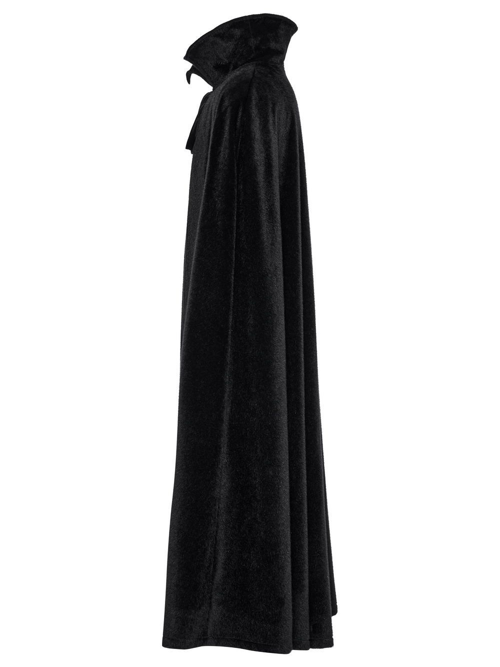 Gothic black vampire cape with 3D bat collar, made of thick imitation horse hair, perfect for elegant costumes.