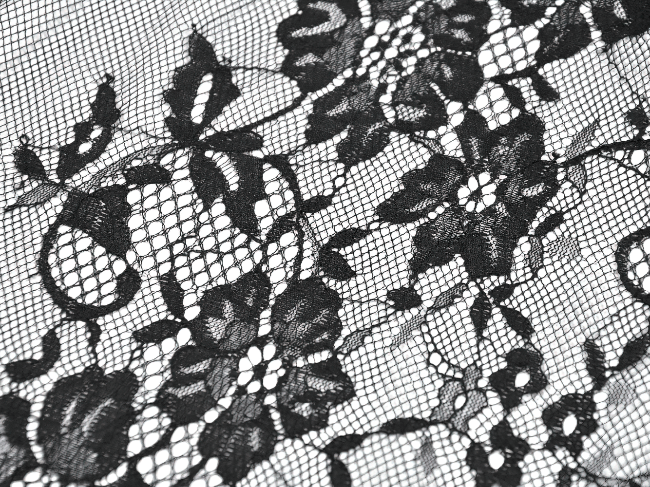 Gothic Black Velvet and Lace Maxi Skirt with Floral Trim detailed lace fabric close-up