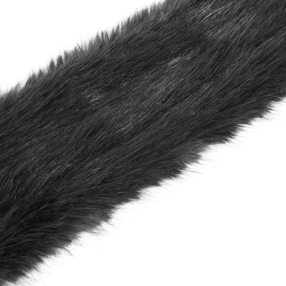 Luxurious black faux fur strip, perfect for adding texture to costumes or gothic clothing.