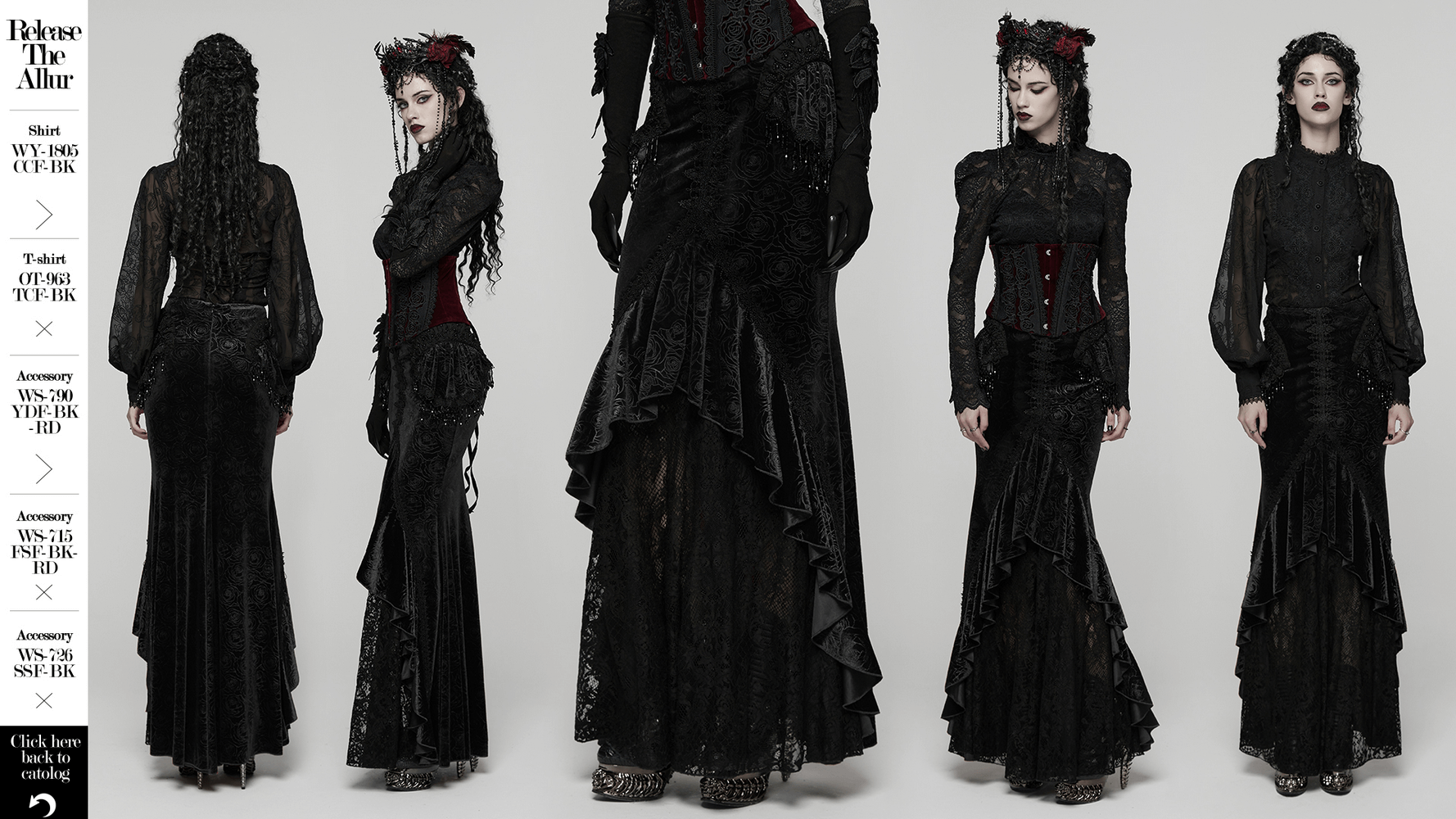 Gothic Black Velvet Fishtail Skirt with Lace Detail showcasing dramatic silhouette and tassel accents in a stunning gothic style.