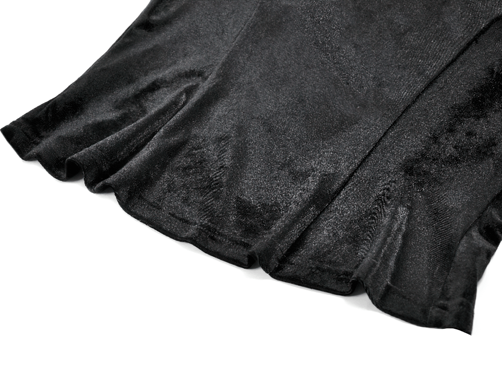 Gothic Black Velvet Lace Bell Sleeve Top for Women showcasing the luxurious fabric and flared cuffs.