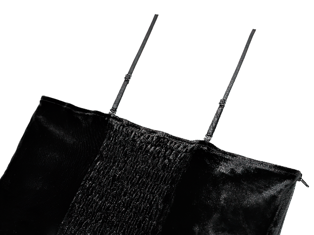 Gothic Black Velvet Lace Corset Camisole with Ruffles, Victorian dark romantic bustier top with slim straps