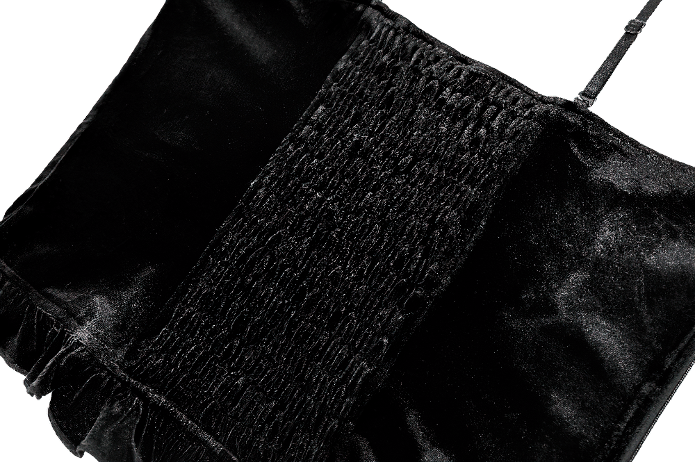 Gothic Black Velvet Lace Corset Camisole with Ruffles, Victorian dark romantic bustier with lace and peplum hem
