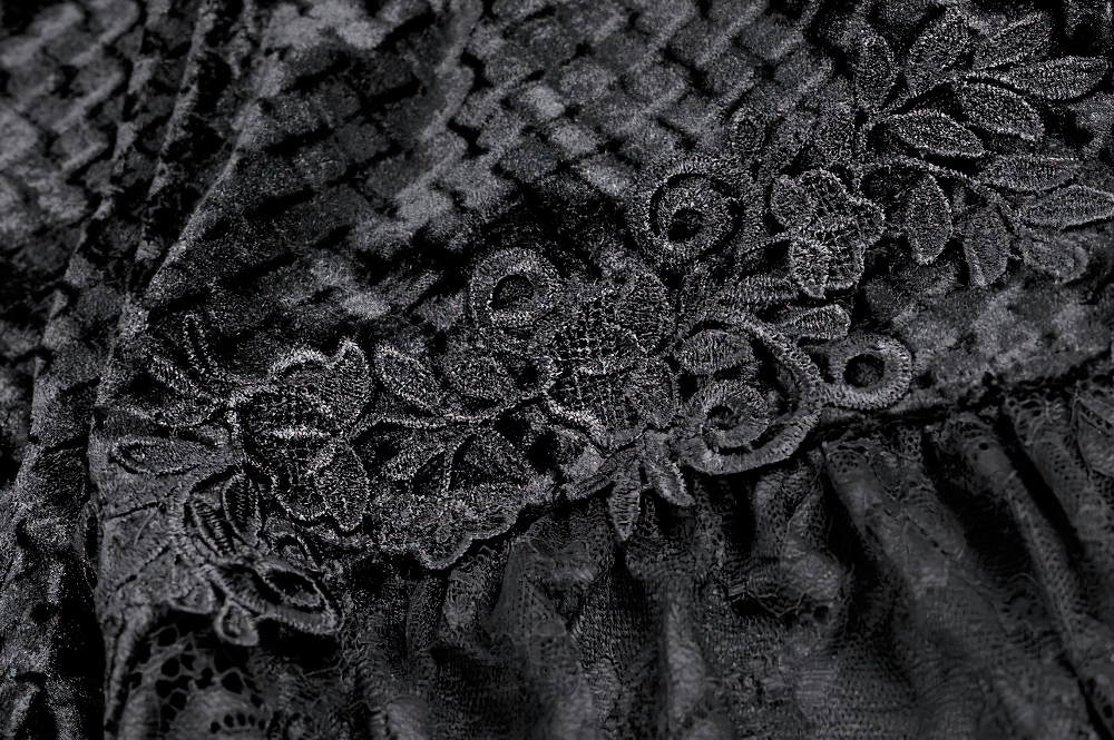 Gothic Black Velvet Lace Shorts with Floral Trim