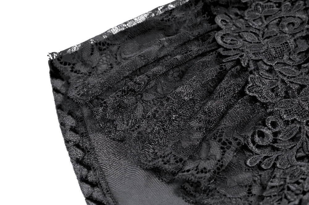 Gothic Black Velvet Lace Shorts with Floral Trim