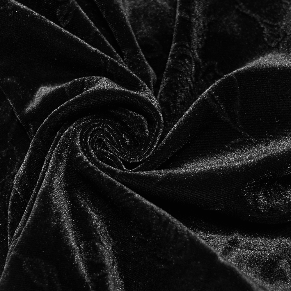 Gothic Black Floral Jacquard Lace Up Leggings close-up of luxurious black fabric texture ideal for dark romantic fashion.