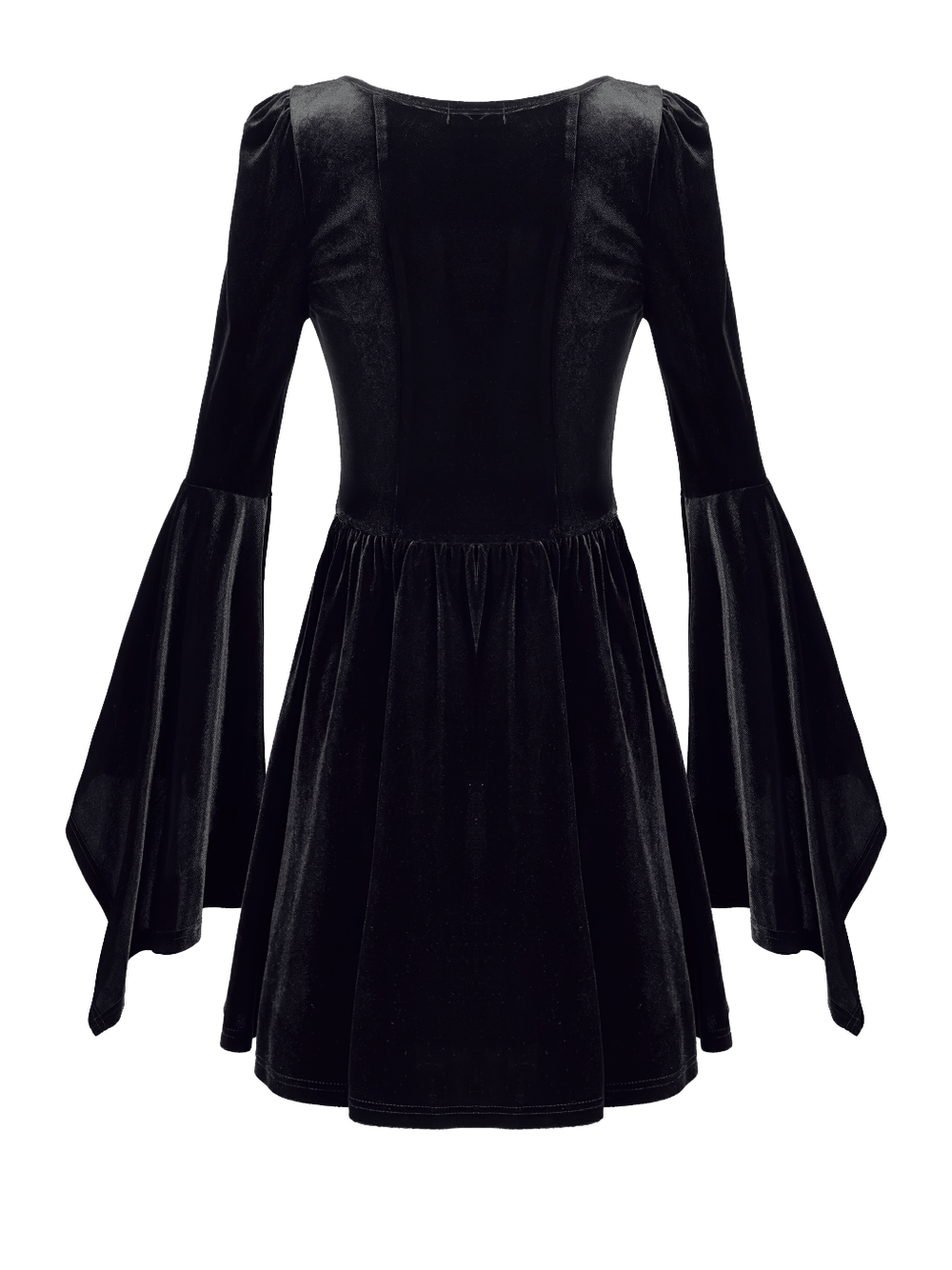 Gothic Black Velvet Mini Dress with Lace Bell Sleeves