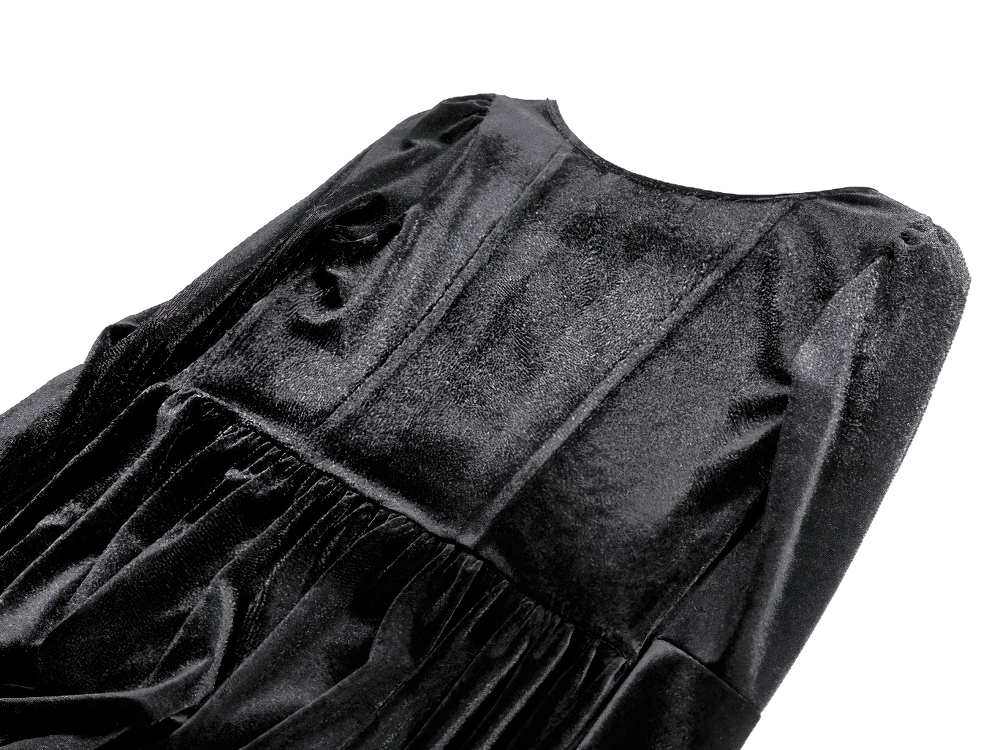 Gothic Black Velvet Mini Dress with Lace Bell Sleeves