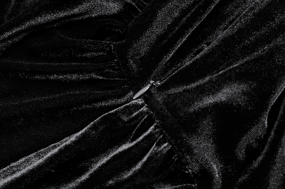 Gothic Black Velvet Mini Dress with Lace Bell Sleeves