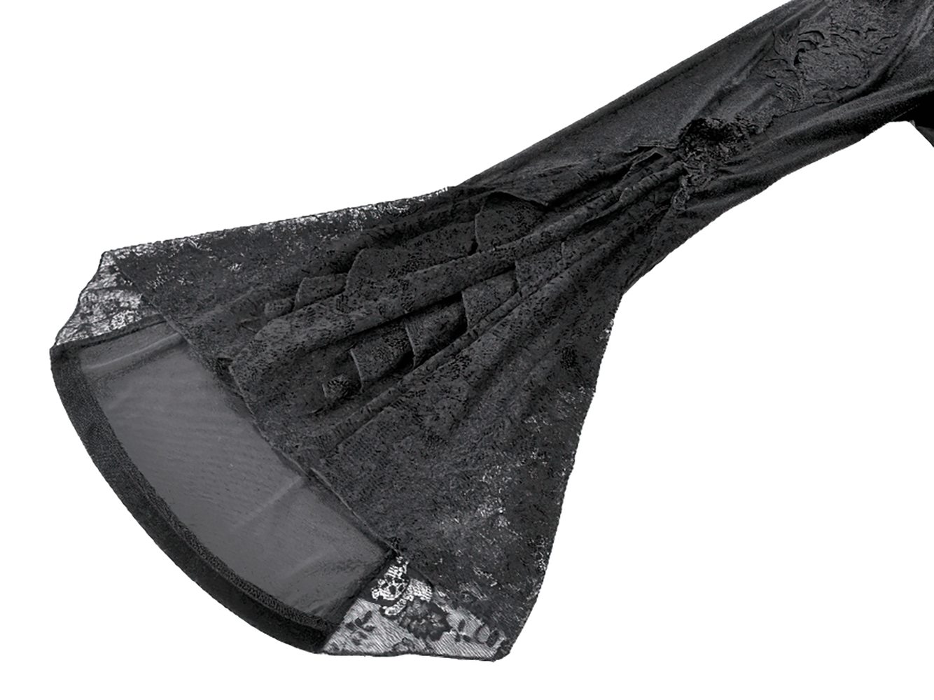 Gothic Black Velvet Pants with Lace Ruffle Panels showcasing intricate lace ruffle details and flared silhouette.