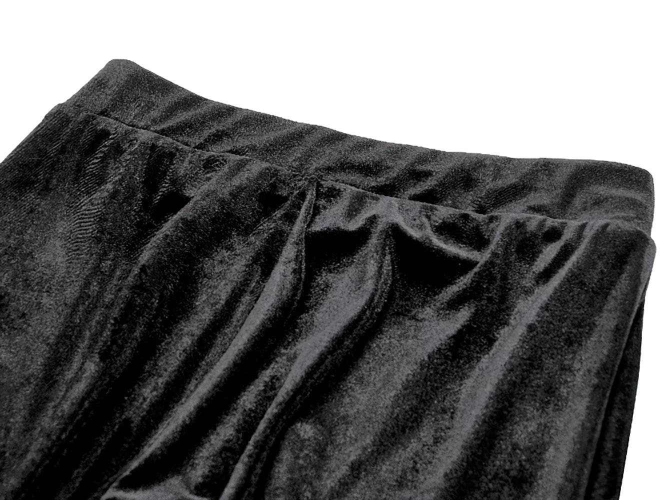 Gothic Black Velvet Pants with Lace Ruffle Panels showcasing the luxurious texture and high-waisted design.