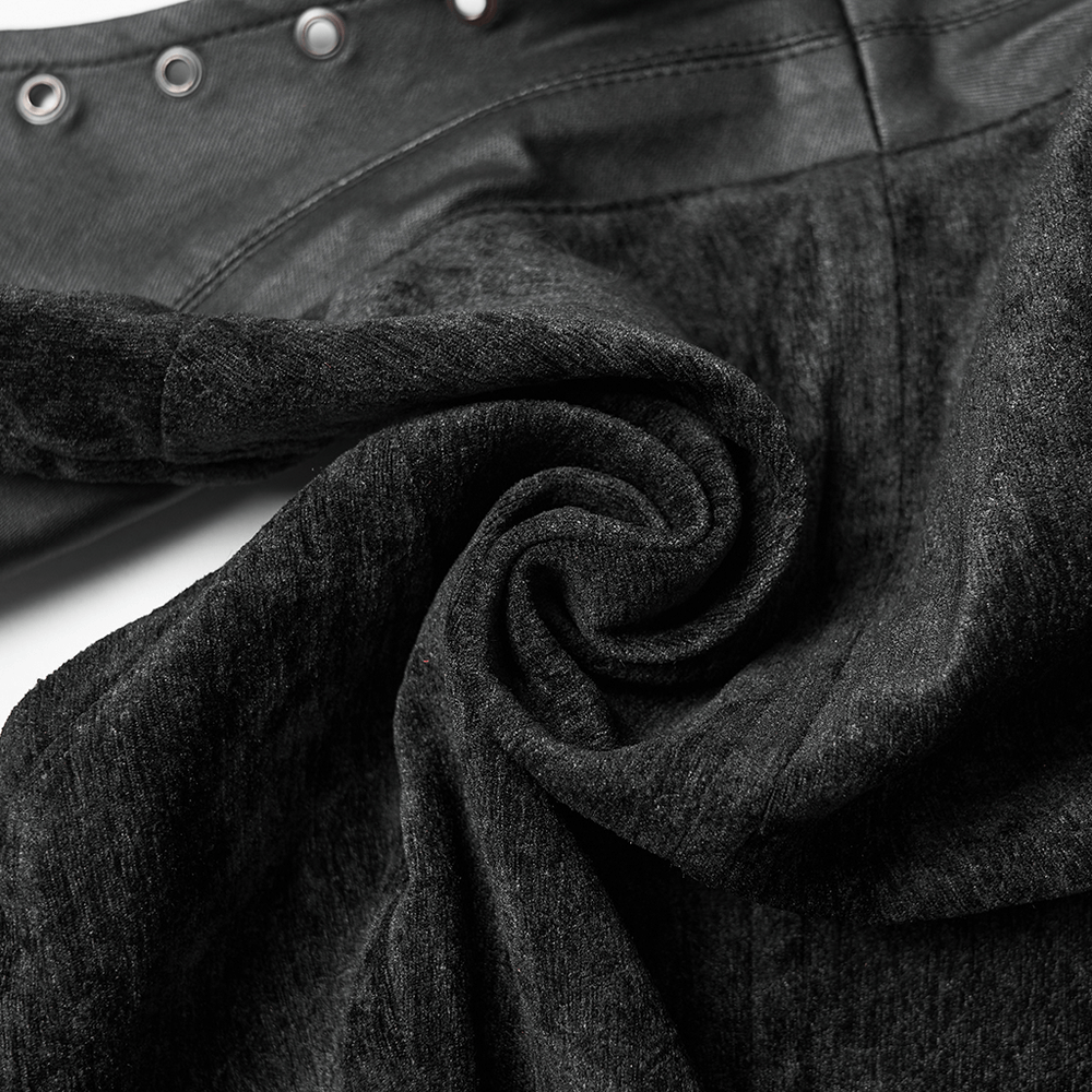 Gothic Black Velvet Punk Vest with Buckle Straps showcasing soft black fabric and stylish metal eyelets.