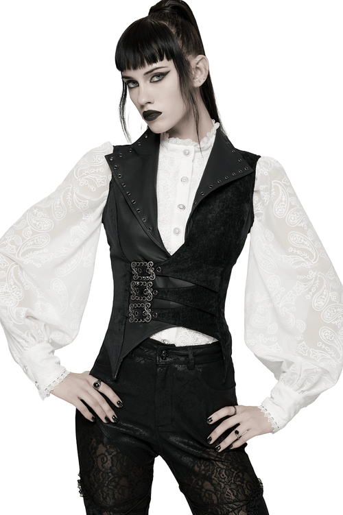 Gilet Punk en Velours Noir Gothique avec Sangles à Boucles