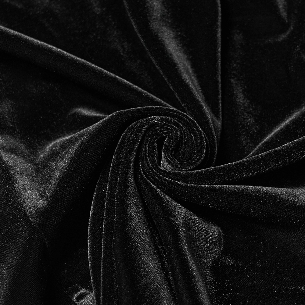 Gothic Black Velvet Top with Lace and Red Heart Detail crafted with soft black velvet fabric.