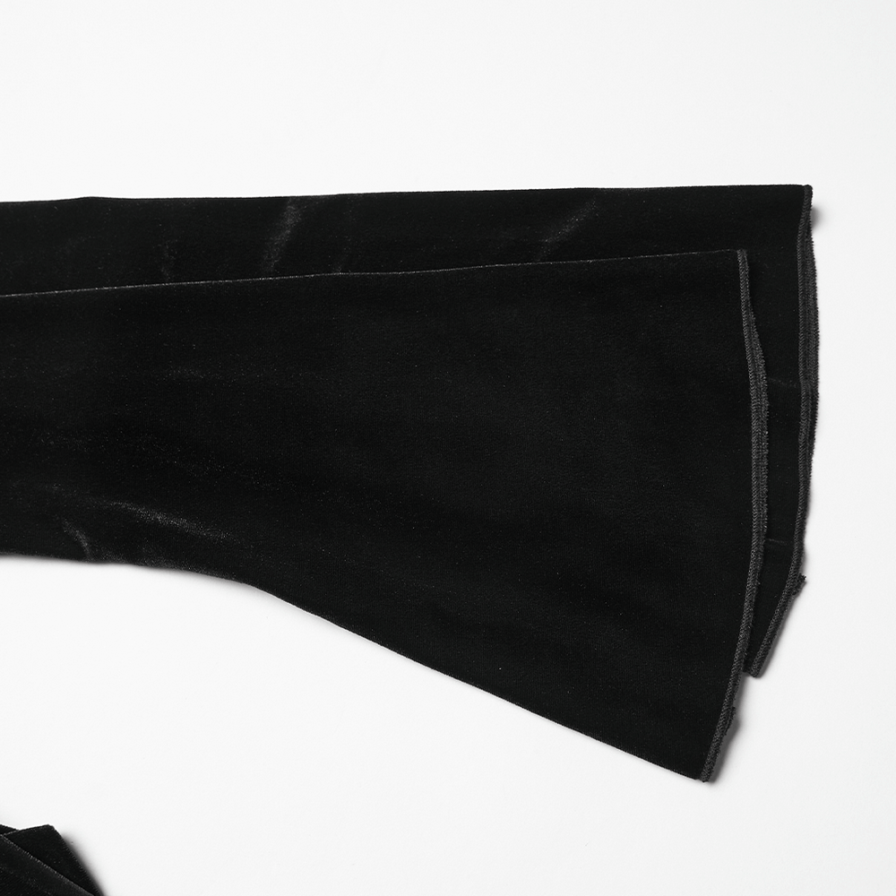 Gothic Black Velvet Top with Lace and Red Heart Detail sleeves showcasing soft velvet and elegant design.