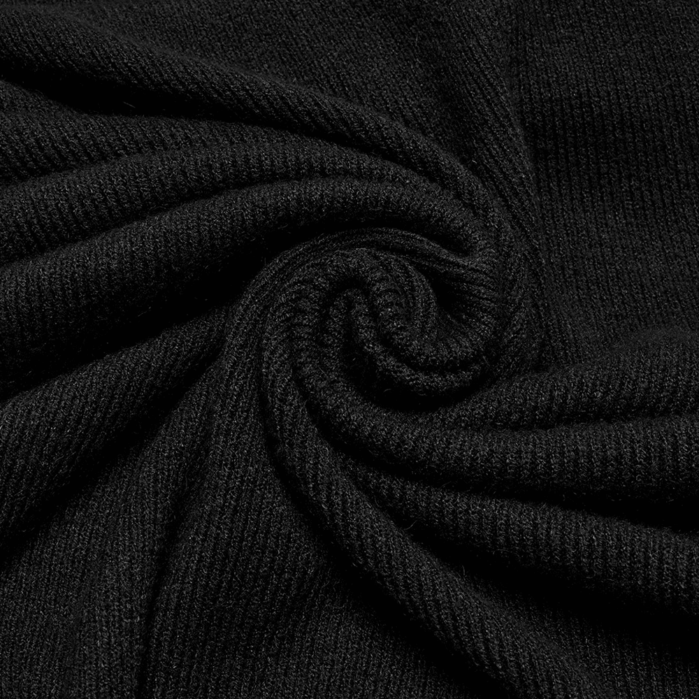 Close-up of soft black wool fabric, showcasing its cozy texture and perfect for a gothic shawl design.