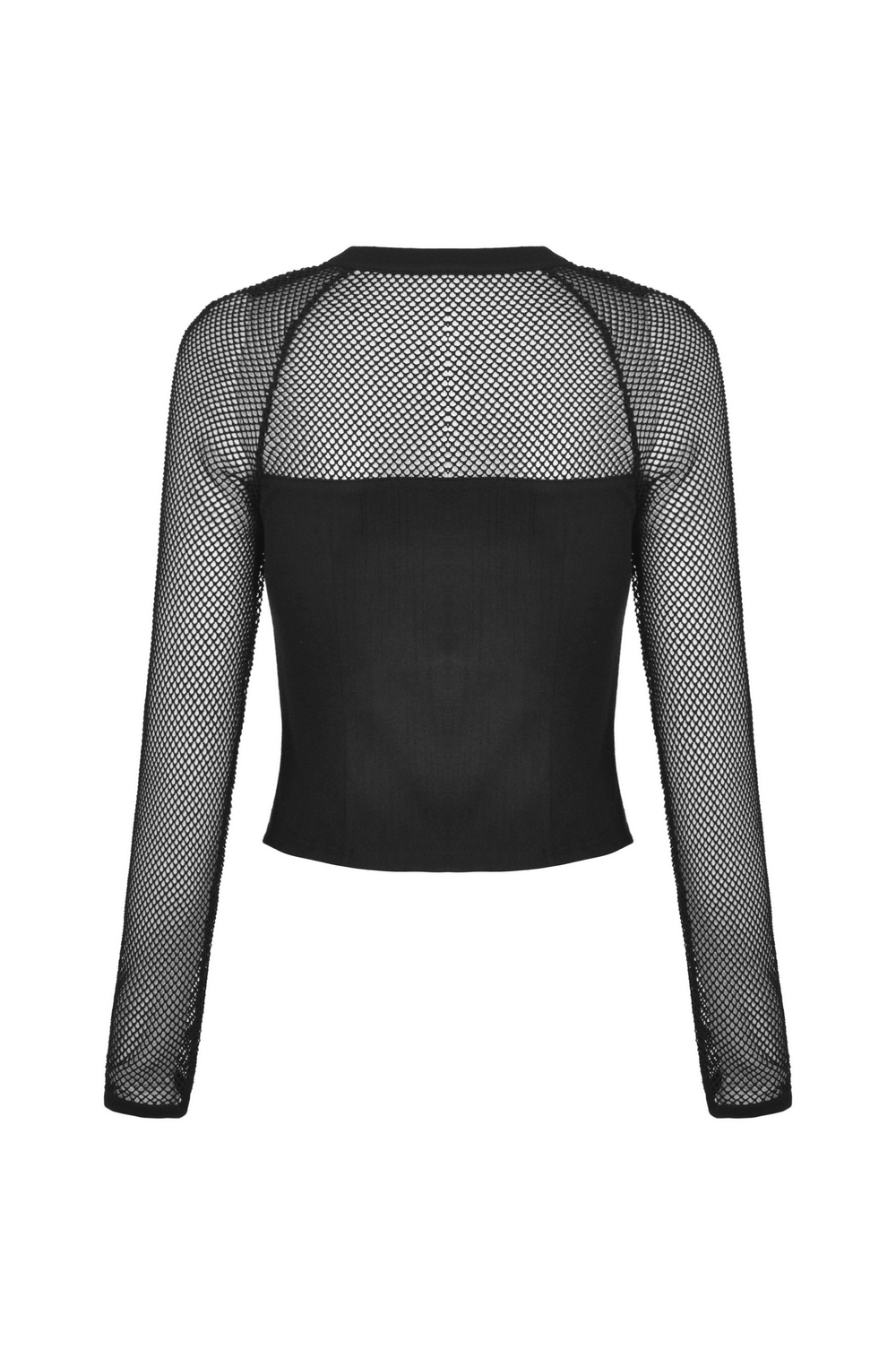 Gothic Black Zipper Mesh Top with Studded Detail