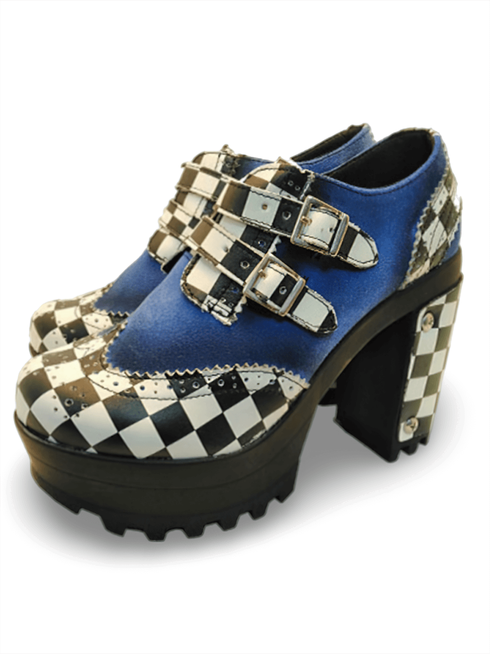 Gothic Blue and Black Checkered Platform Heels